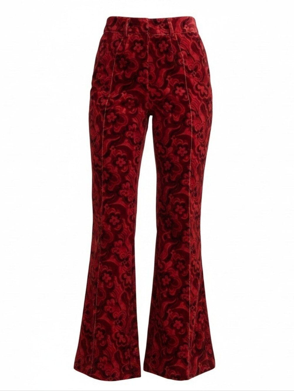 FOR LOVE & LEMONS | Red Velvet Penny Trousers Floral Wide Leg Flare Pants | 2X